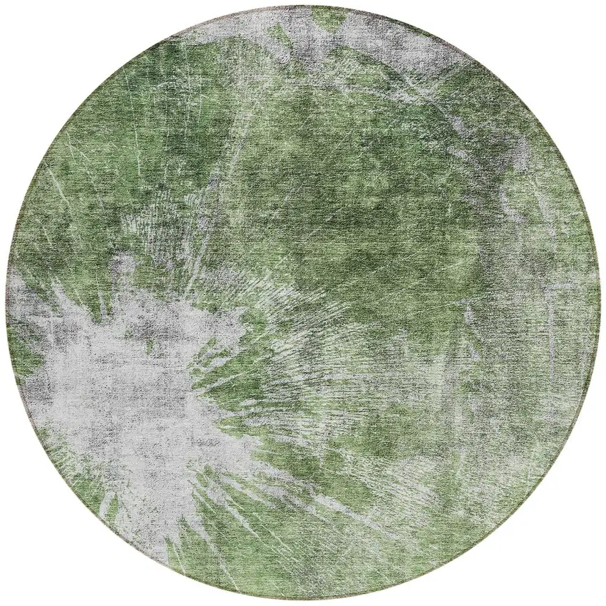 8' Green And Gray Round Abstract Washable Indoor Outdoor Area Rug Photo 5