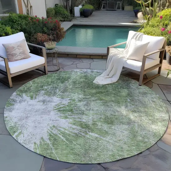 8' Green And Gray Round Abstract Washable Indoor Outdoor Area Rug Photo 6