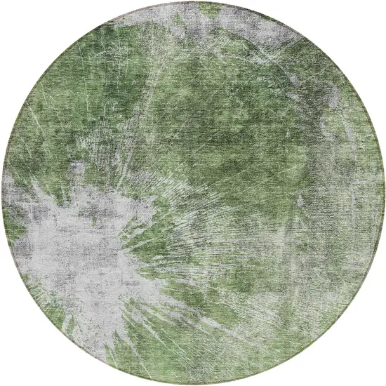 8' Green And Gray Round Abstract Washable Indoor Outdoor Area Rug Photo 1