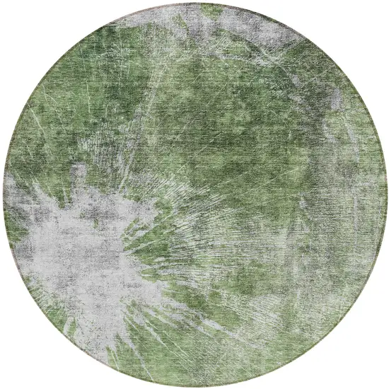 8' Green And Gray Round Abstract Washable Indoor Outdoor Area Rug Photo 1