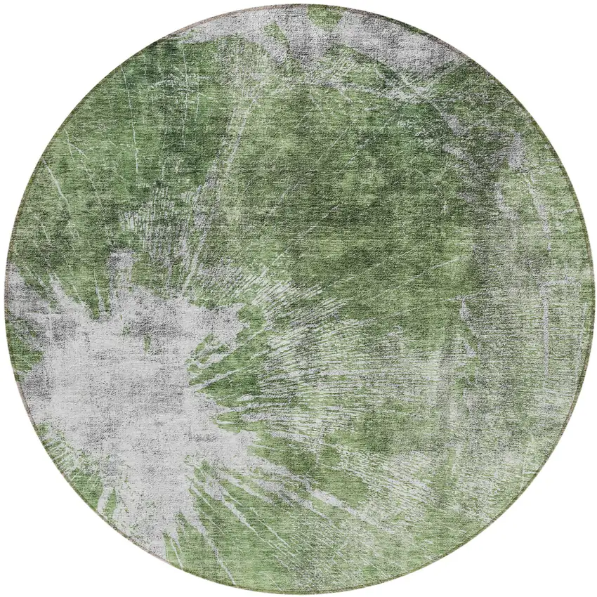 8' Green And Gray Round Abstract Washable Indoor Outdoor Area Rug Photo 1