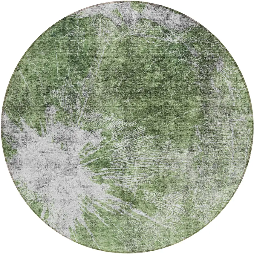 8' Green And Gray Round Abstract Washable Indoor Outdoor Area Rug Photo 1