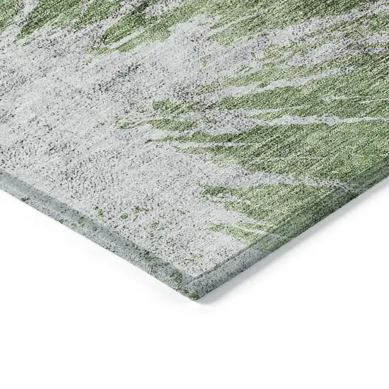 8' Green And Gray Round Abstract Washable Indoor Outdoor Area Rug Photo 3