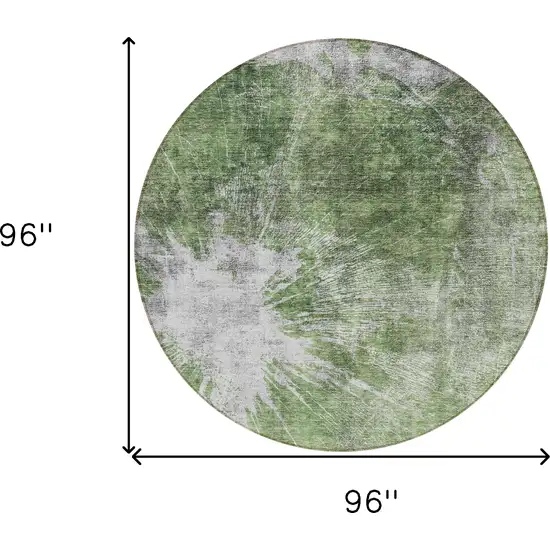 8' Green And Gray Round Abstract Washable Indoor Outdoor Area Rug Photo 8
