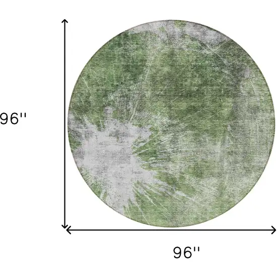 8' Green And Gray Round Abstract Washable Indoor Outdoor Area Rug Photo 8