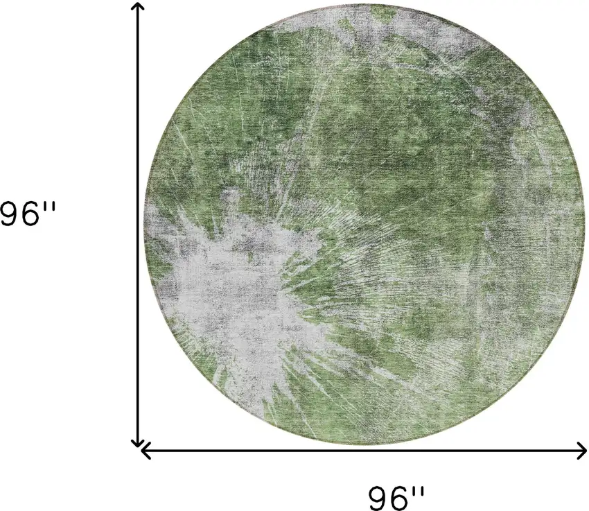 8' Green And Gray Round Abstract Washable Indoor Outdoor Area Rug Photo 8