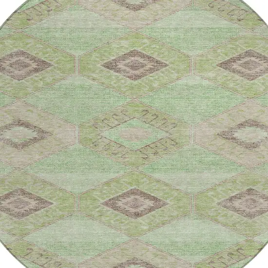 8' Green And Gray Round Aztec Washable Indoor Outdoor Area Rug Photo 9