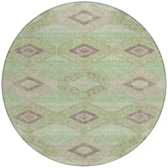 8' Green And Gray Round Aztec Washable Indoor Outdoor Area Rug Photo 3