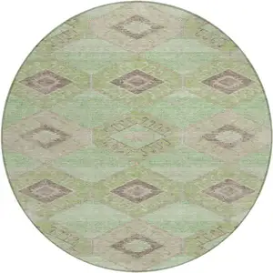 Photo of 8' Green And Gray Round Aztec Washable Indoor Outdoor Area Rug