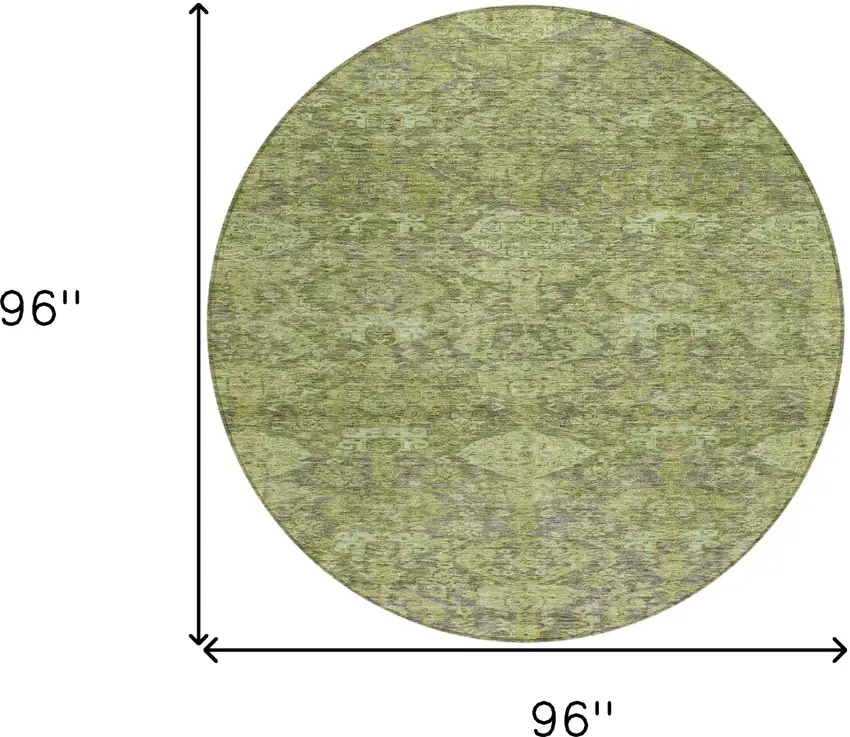 8' Green And Gray Round Damask Washable Indoor Outdoor Area Rug Photo 9