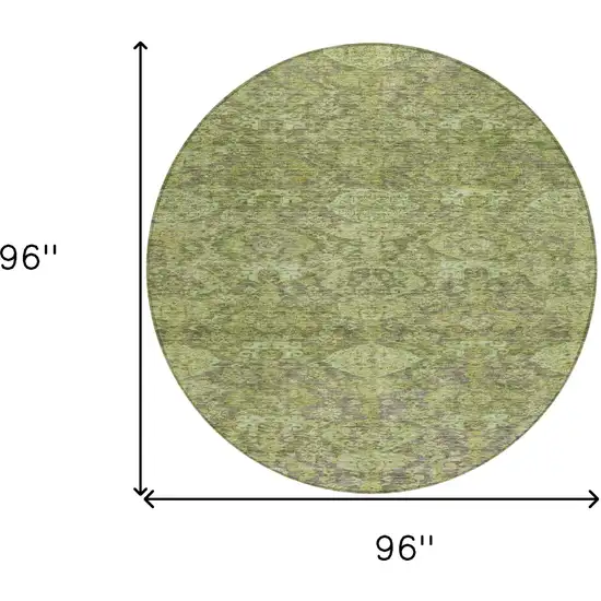 8' Green And Gray Round Damask Washable Indoor Outdoor Area Rug Photo 9