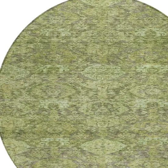 8' Green And Gray Round Damask Washable Indoor Outdoor Area Rug Photo 5