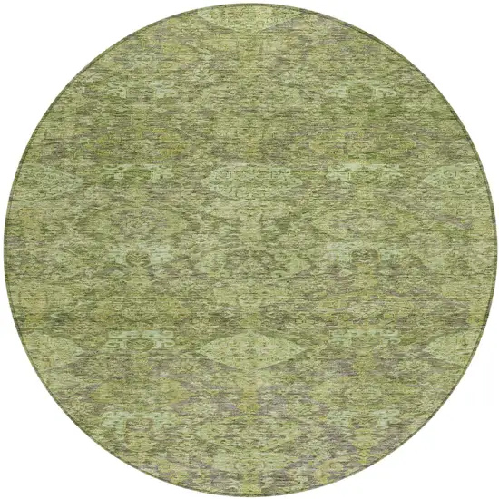 8' Green And Gray Round Damask Washable Indoor Outdoor Area Rug Photo 2
