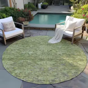 Photo of 8' Green And Gray Round Damask Washable Indoor Outdoor Area Rug