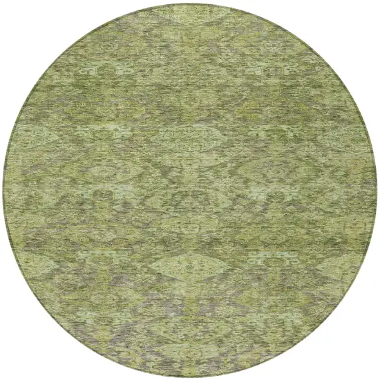 8' Green And Gray Round Damask Washable Indoor Outdoor Area Rug Photo 6