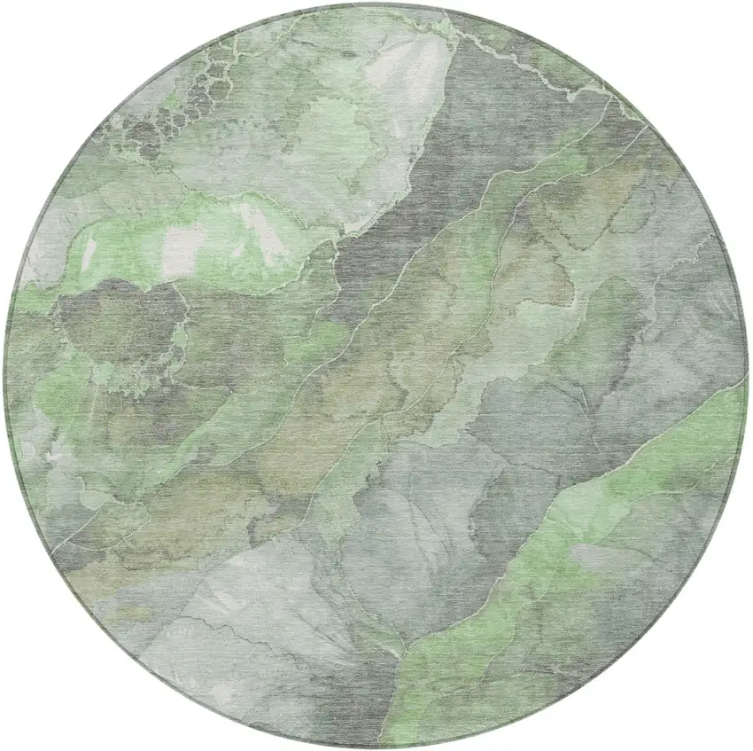 8' Green And Gray Round Floral Washable Indoor Outdoor Area Rug Photo 4