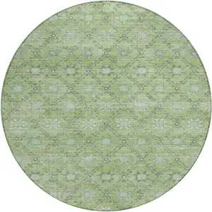 Photo of 8' Green And Gray Round Floral Washable Indoor Outdoor Area Rug