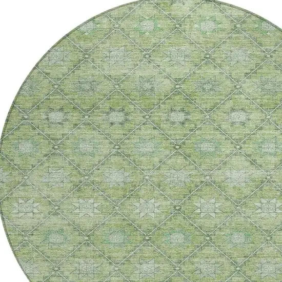 8' Green And Gray Round Floral Washable Indoor Outdoor Area Rug Photo 4