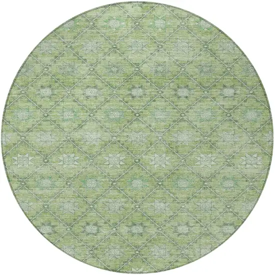 8' Green And Gray Round Floral Washable Indoor Outdoor Area Rug Photo 3