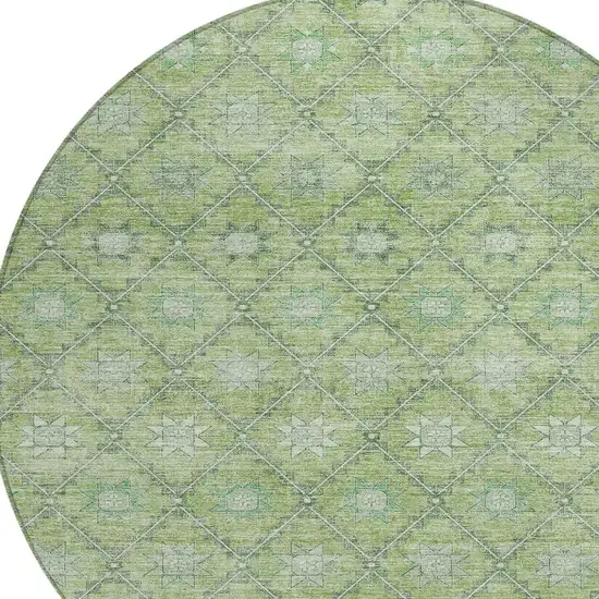 8' Green And Gray Round Floral Washable Indoor Outdoor Area Rug Photo 8