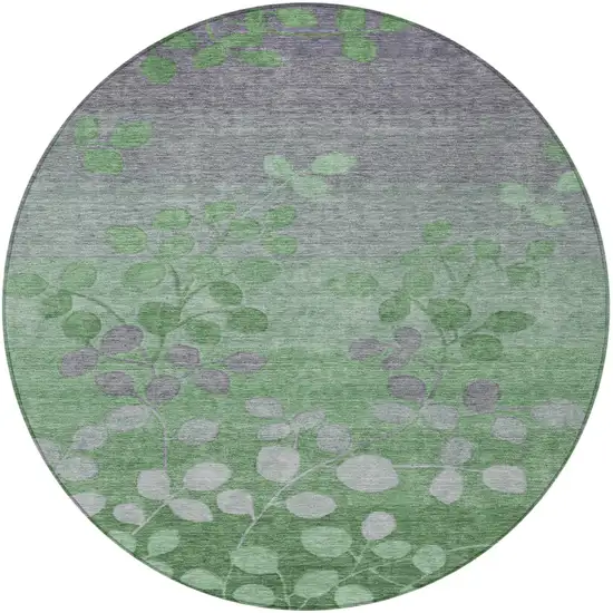 8' Green And Gray Round Floral Washable Indoor Outdoor Area Rug Photo 3