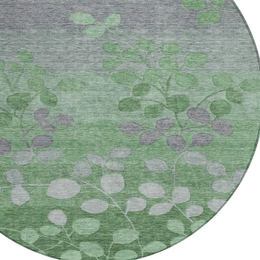 8' Green And Gray Round Floral Washable Indoor Outdoor Area Rug Photo 8