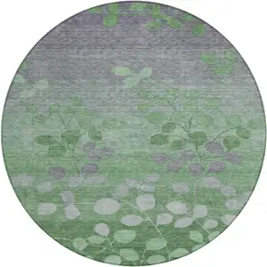 Photo of 8' Green And Gray Round Floral Washable Indoor Outdoor Area Rug