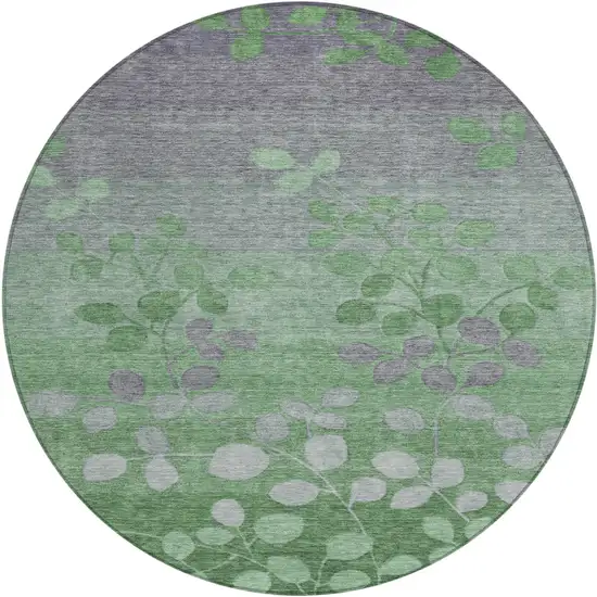 8' Green And Gray Round Floral Washable Indoor Outdoor Area Rug Photo 1