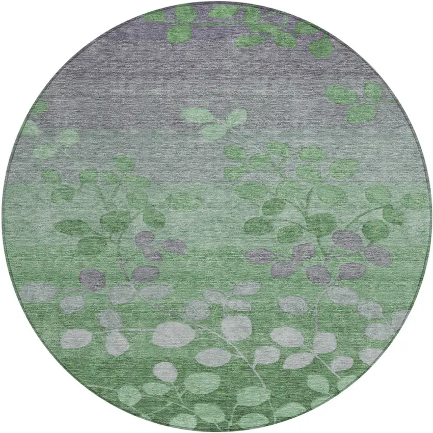 8' Green And Gray Round Floral Washable Indoor Outdoor Area Rug Photo 1