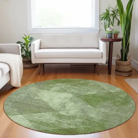 8' Green And Gray Round Geometric Washable Indoor Outdoor Area Rug Photo 8
