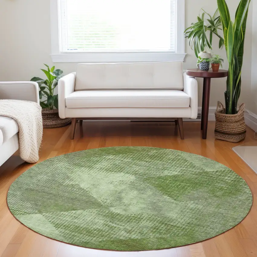 8' Green And Gray Round Geometric Washable Indoor Outdoor Area Rug Photo 8