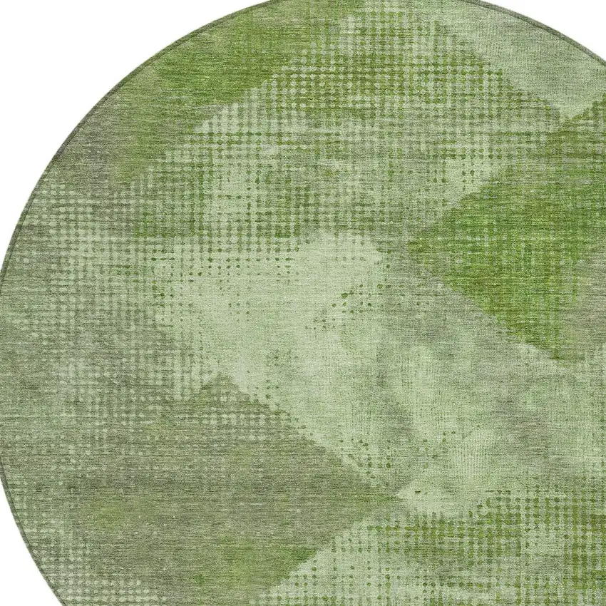 8' Green And Gray Round Geometric Washable Indoor Outdoor Area Rug Photo 5