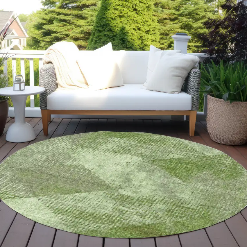 8' Green And Gray Round Geometric Washable Indoor Outdoor Area Rug Photo 7
