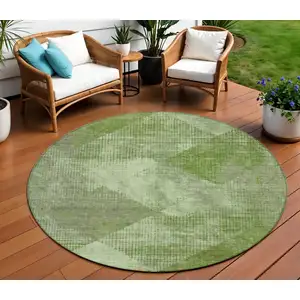 Photo of 8' Green And Gray Round Geometric Washable Indoor Outdoor Area Rug