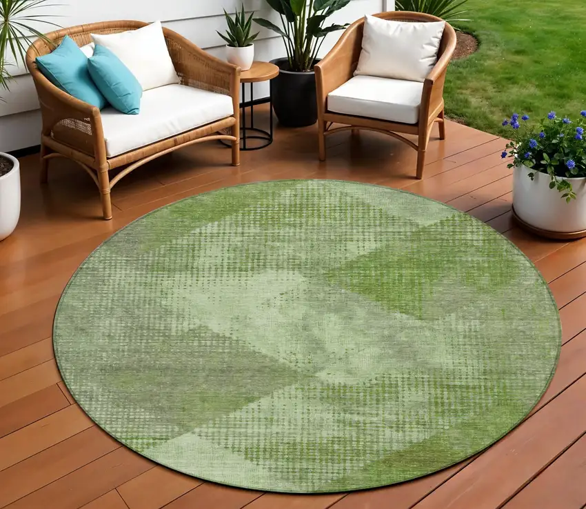 8' Green And Gray Round Geometric Washable Indoor Outdoor Area Rug Photo 1