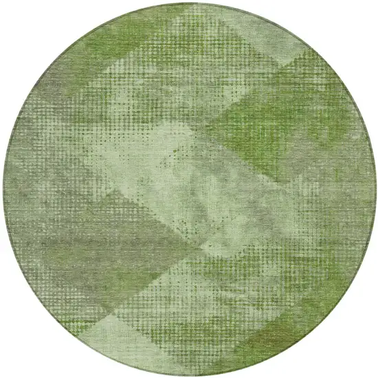8' Green And Gray Round Geometric Washable Indoor Outdoor Area Rug Photo 2