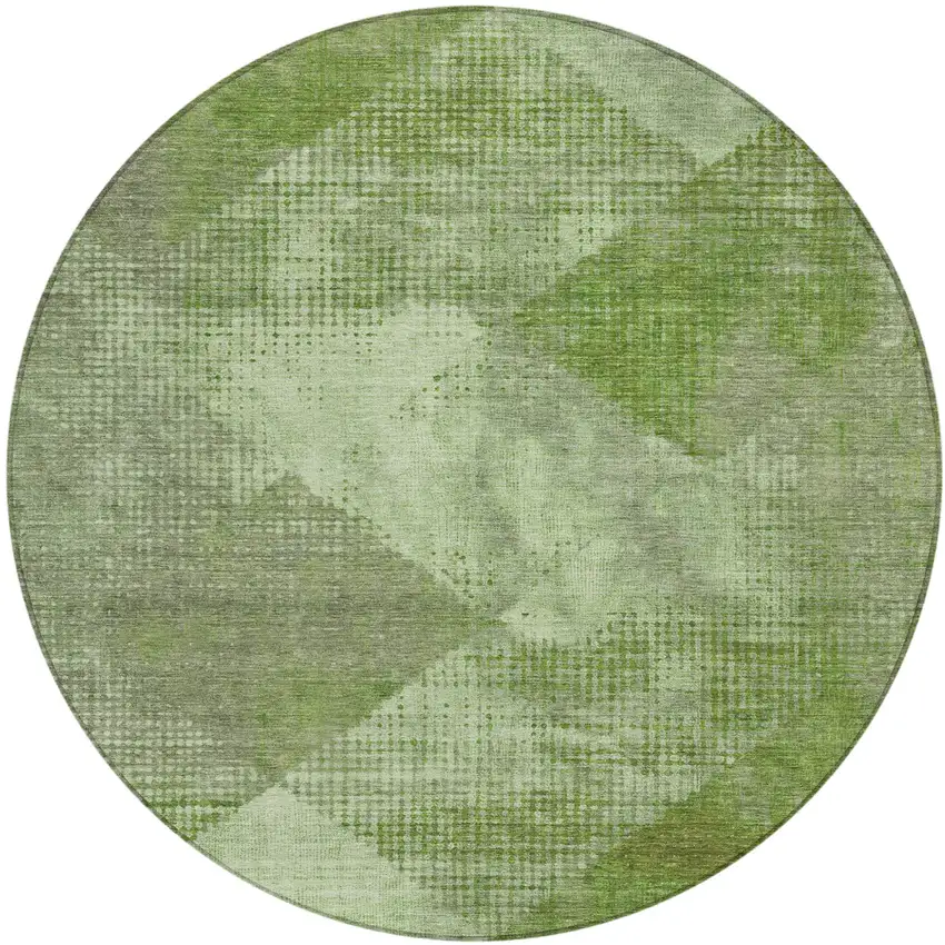 8' Green And Gray Round Geometric Washable Indoor Outdoor Area Rug Photo 2