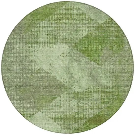 8' Green And Gray Round Geometric Washable Indoor Outdoor Area Rug Photo 6