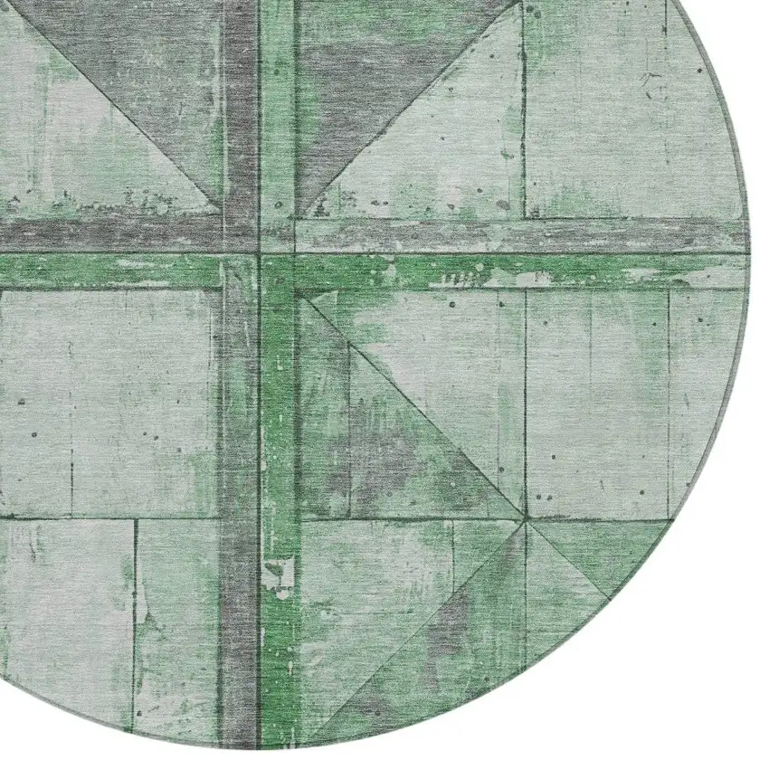 8' Green And Gray Round Geometric Washable Indoor Outdoor Area Rug Photo 8