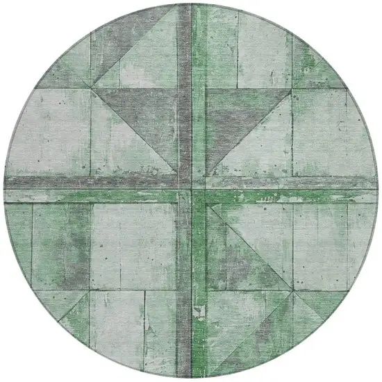 8' Green And Gray Round Geometric Washable Indoor Outdoor Area Rug Photo 4