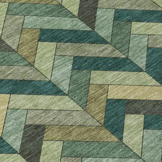 8' Green And Gray Round Geometric Washable Indoor Outdoor Area Rug Photo 9