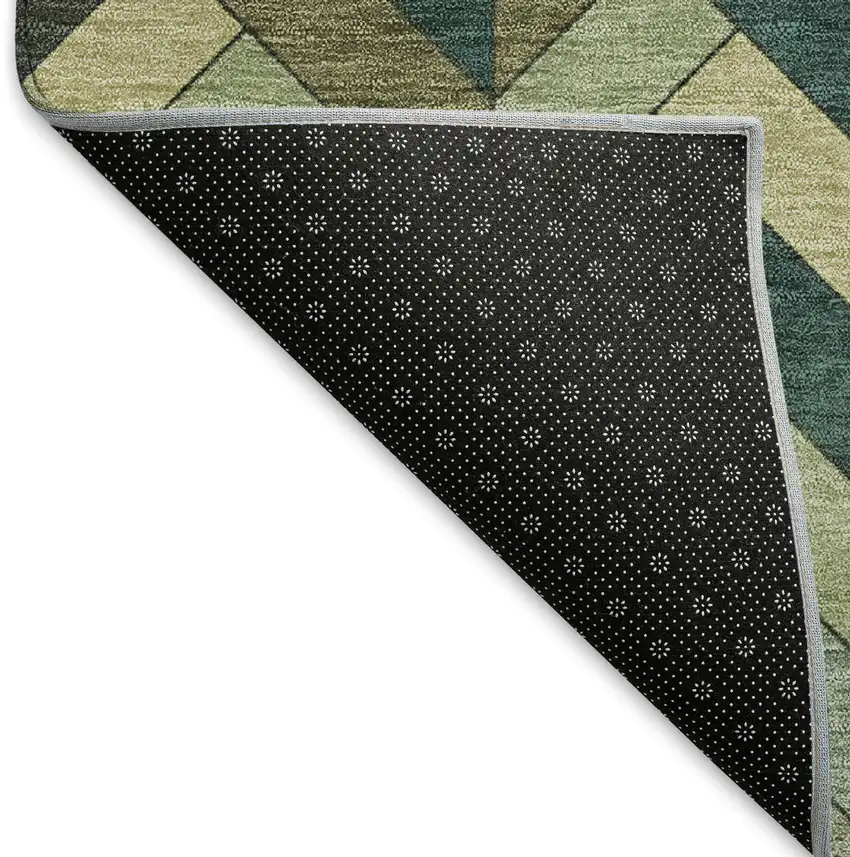 8' Green And Gray Round Geometric Washable Indoor Outdoor Area Rug Photo 6