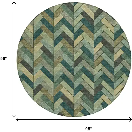 8' Green And Gray Round Geometric Washable Indoor Outdoor Area Rug Photo 3