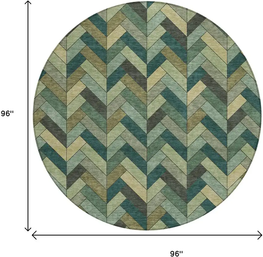 8' Green And Gray Round Geometric Washable Indoor Outdoor Area Rug Photo 3