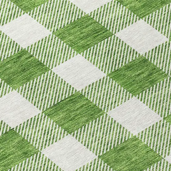 8' Green And Gray Round Plaid Washable Indoor Outdoor Area Rug Photo 8