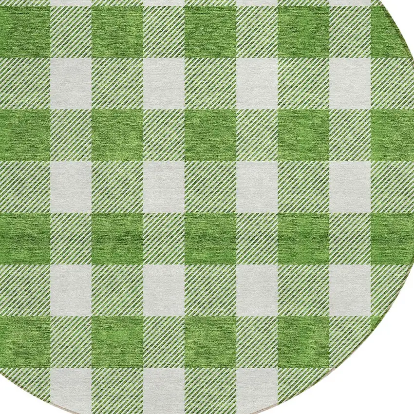 8' Green And Gray Round Plaid Washable Indoor Outdoor Area Rug Photo 4