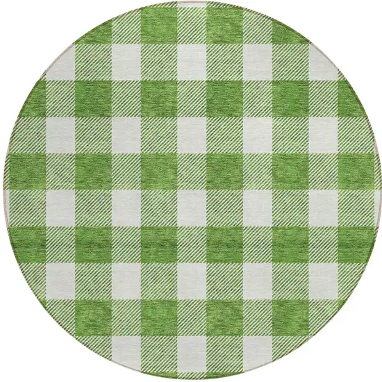 8' Green And Gray Round Plaid Washable Indoor Outdoor Area Rug Photo 5