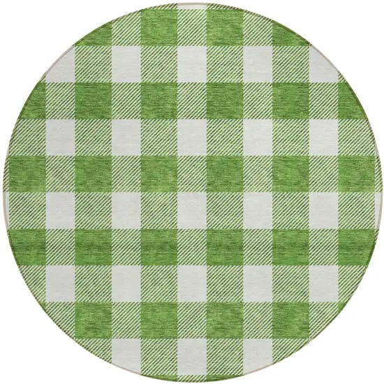 8' Green And Gray Round Plaid Washable Indoor Outdoor Area Rug Photo 2