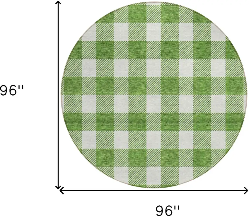 8' Green And Gray Round Plaid Washable Indoor Outdoor Area Rug Photo 3