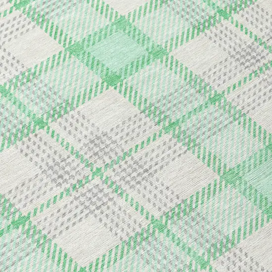 8' Green And Gray Round Plaid Washable Indoor Outdoor Area Rug Photo 9